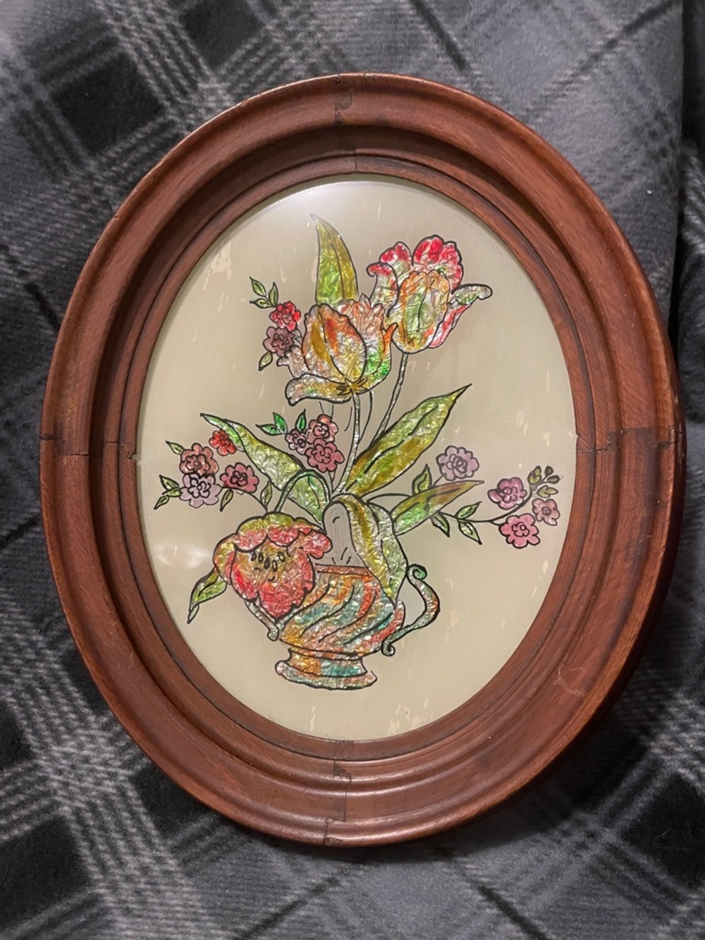 Hand-Painted Floral Vase Wall Art - Multicolor.Tinsel Foil Art